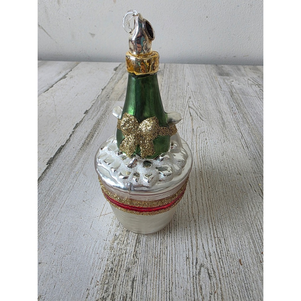 Vintage champagne wine glass bucket ornament 2000 New Year's Eve Xmas tree